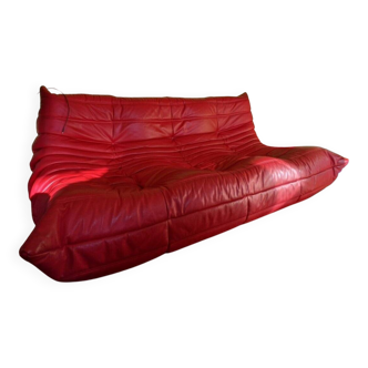 LIGNE ROSET Canapé Togo Cuir Indiana Rouge Michel Ducaroy
