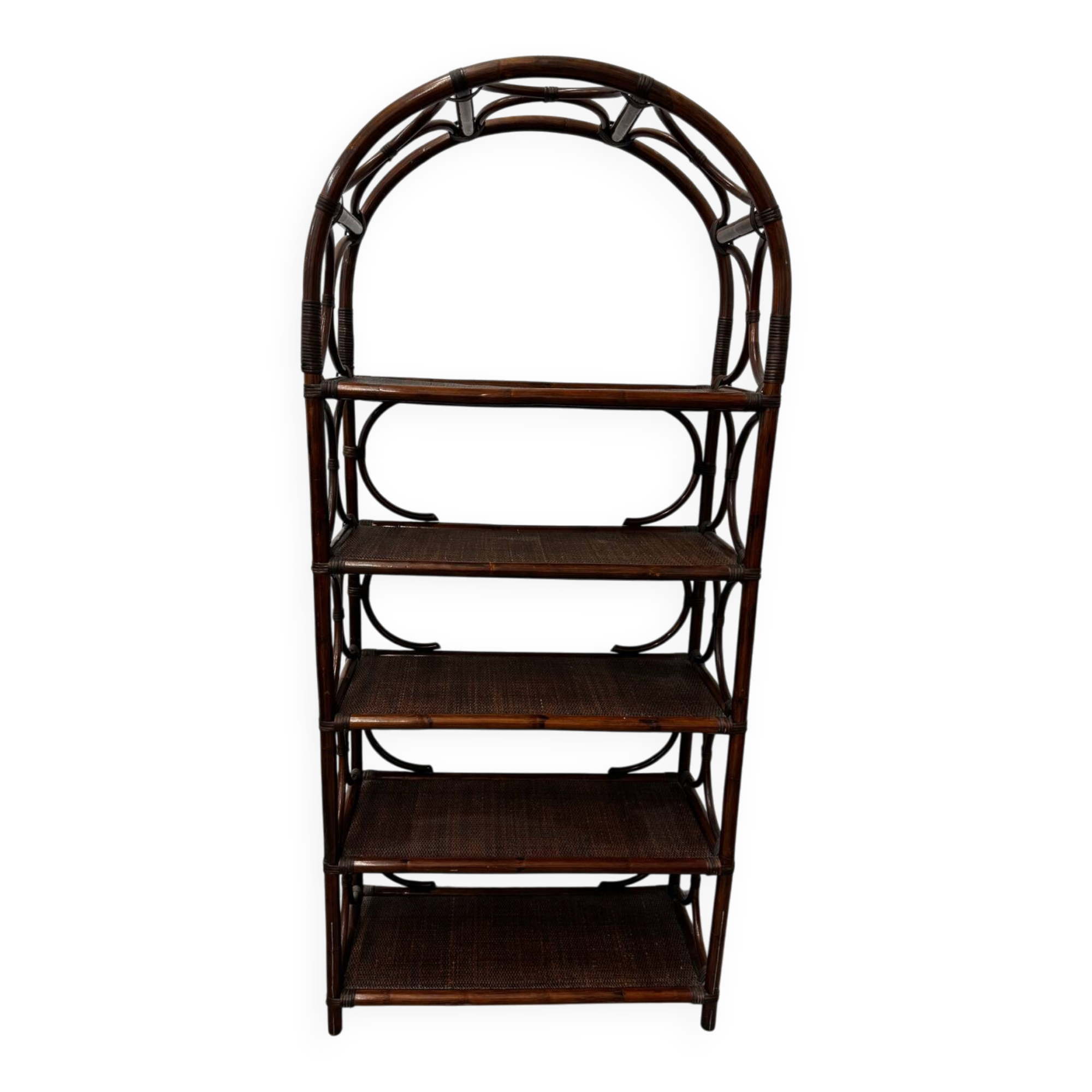 Dark rattan and bamboo bookshelf shelf