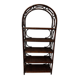 Dark rattan and bamboo bookshelf shelf