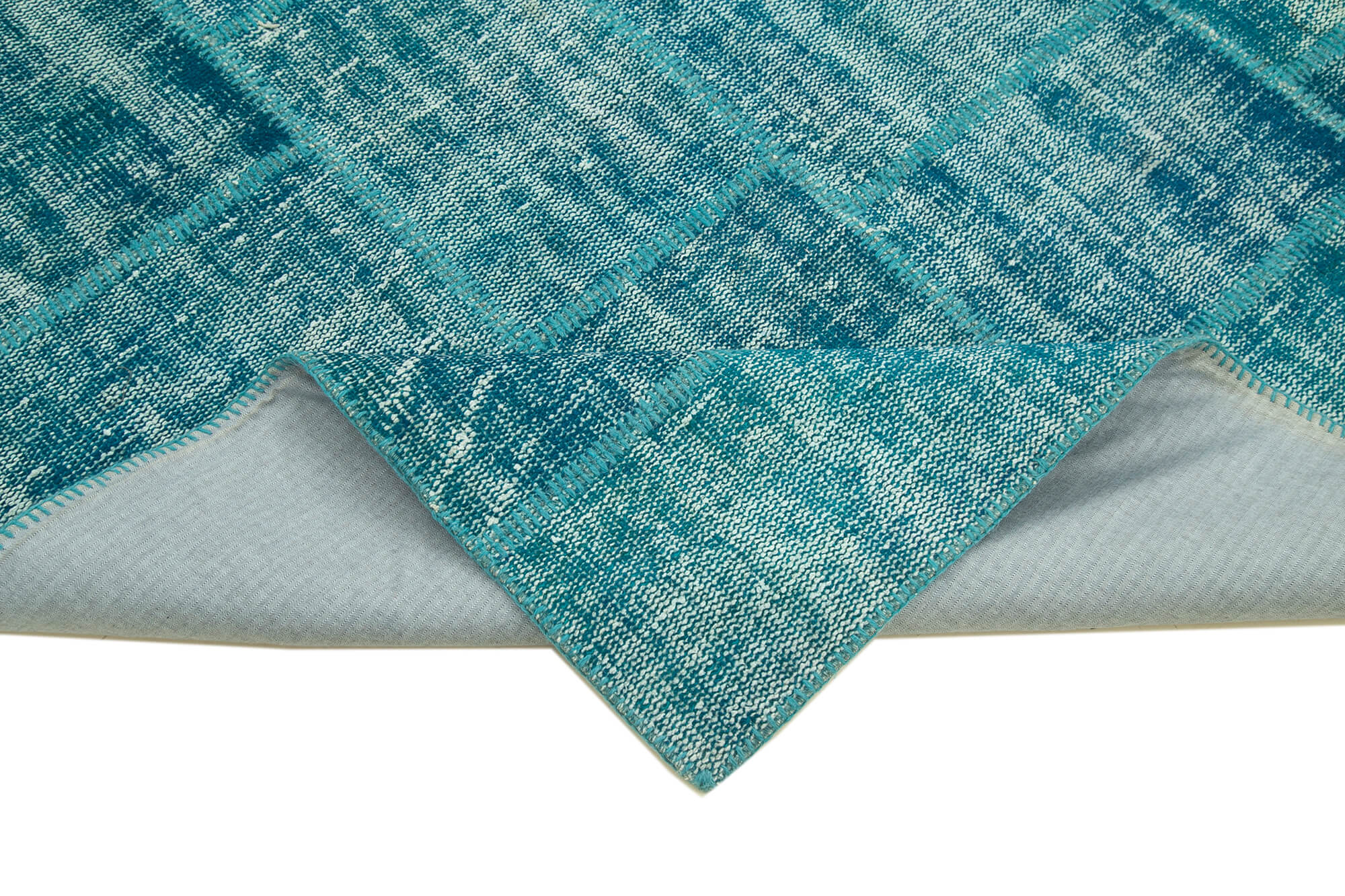 Handwoven turkish contemporary 174 cm x 247 cm turquoise patchwork carpet