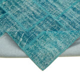 Handwoven turkish contemporary 174 cm x 247 cm turquoise patchwork carpet