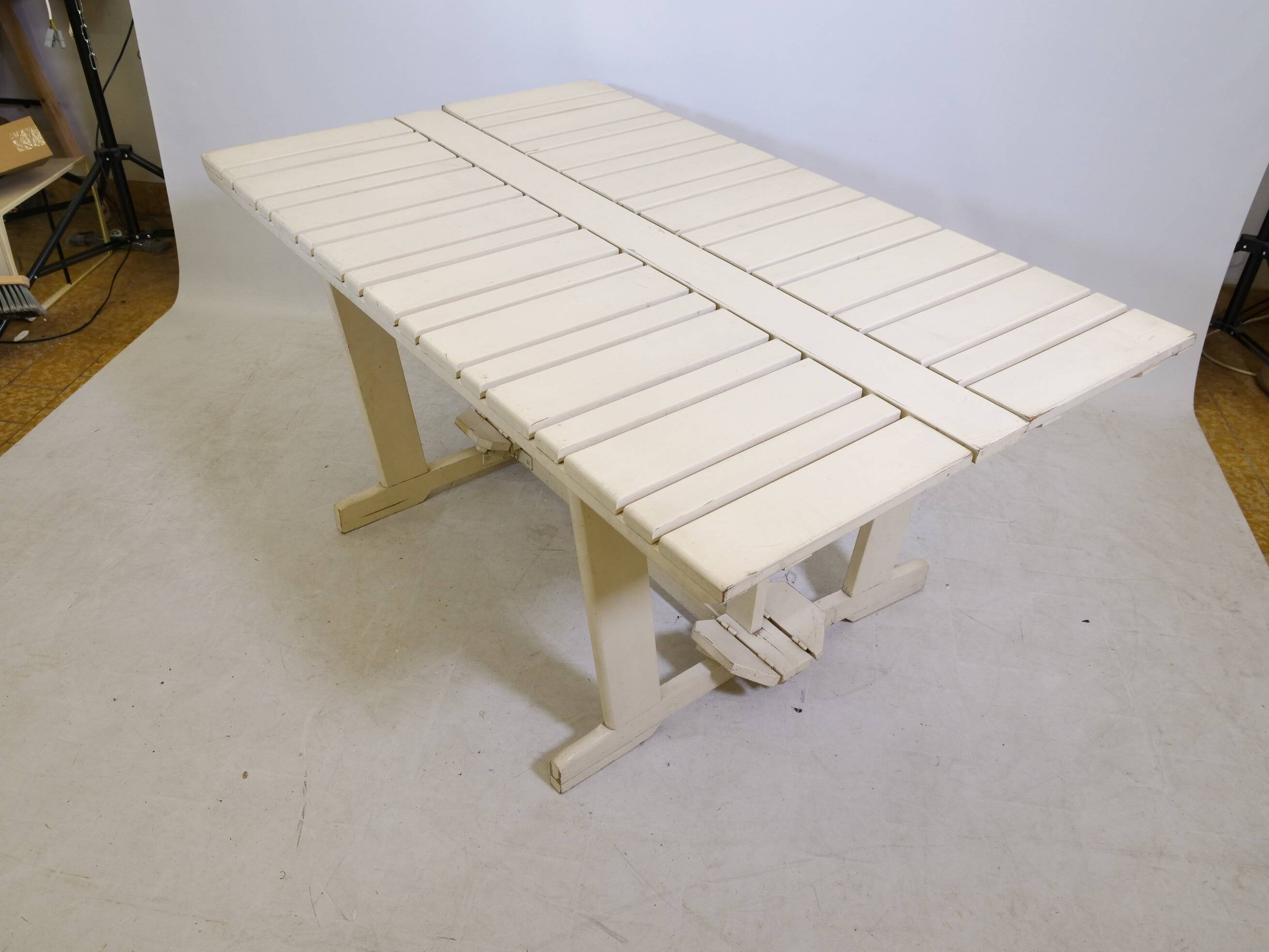 Mid-Century folding garden table wood by Triconfort Riviera model, 1970s