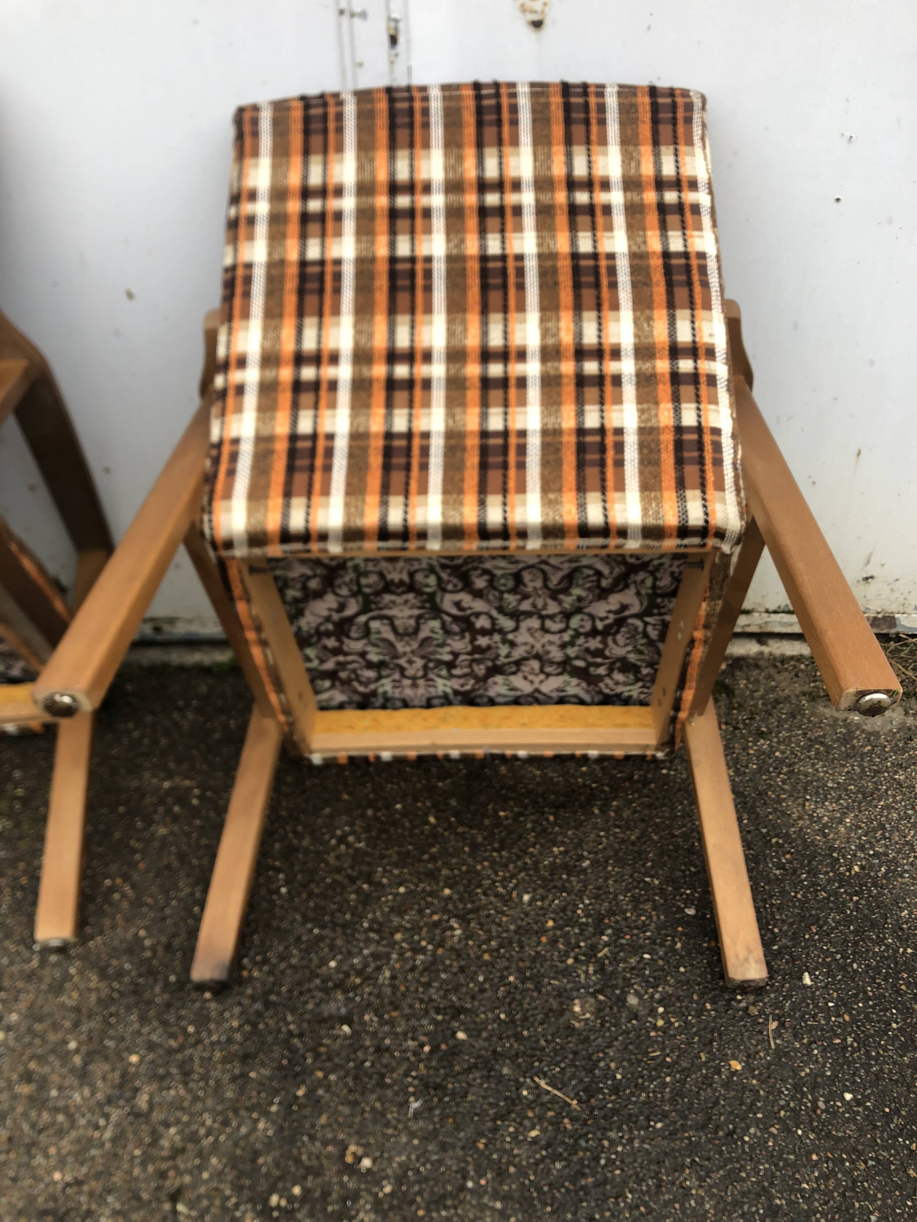 Vintage Scandinavian style armchairs in tartan fabric from the 60s
