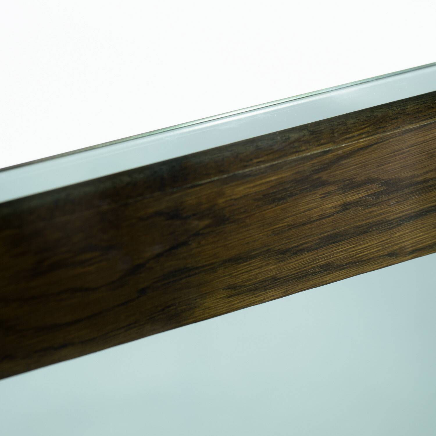 Square japandi style glass oak coffeetable, 1970s