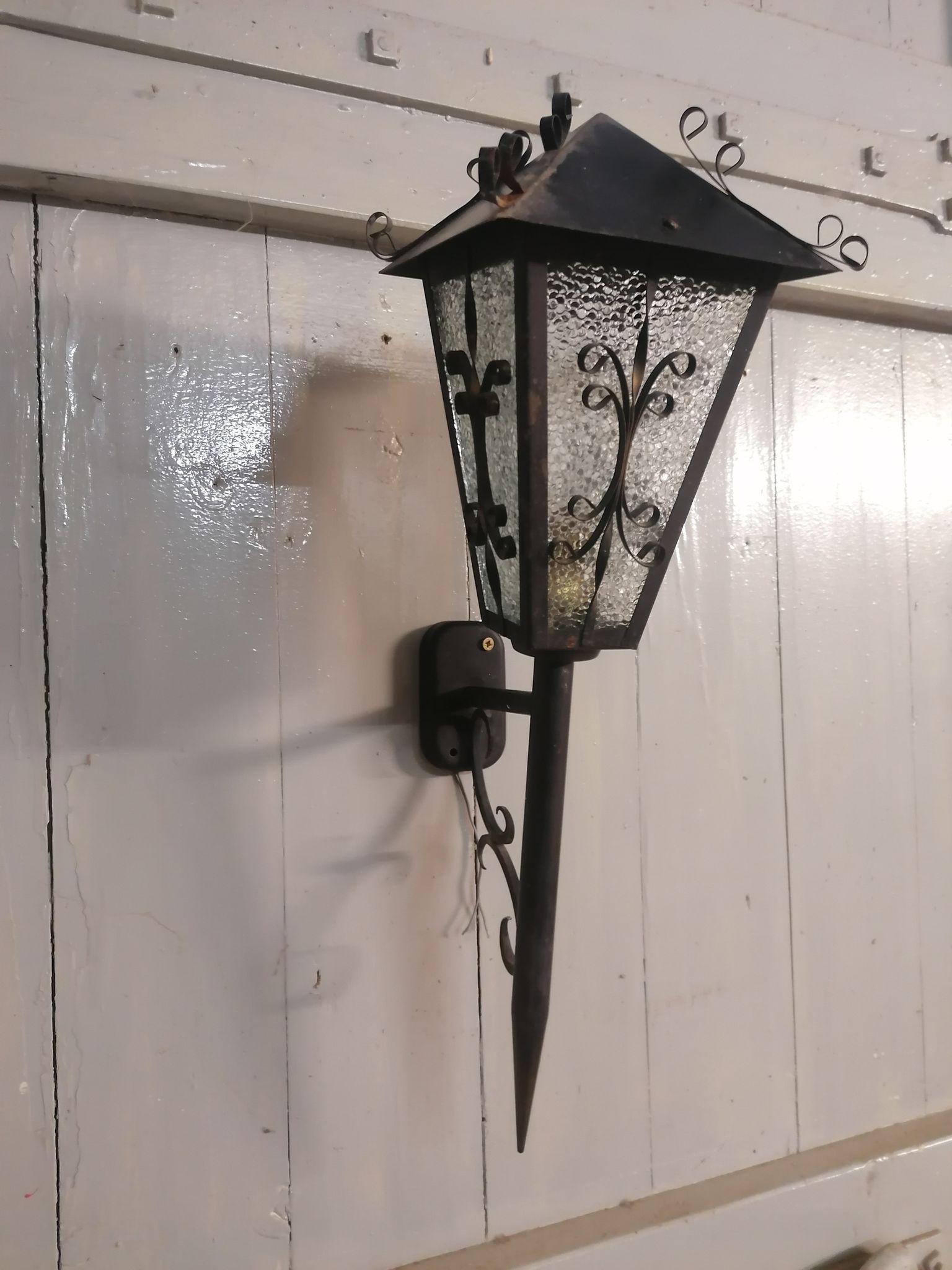 Great Applic Flambeau / Lantern Wrought Iron - Frosted Glass - 1st Half 20th Century