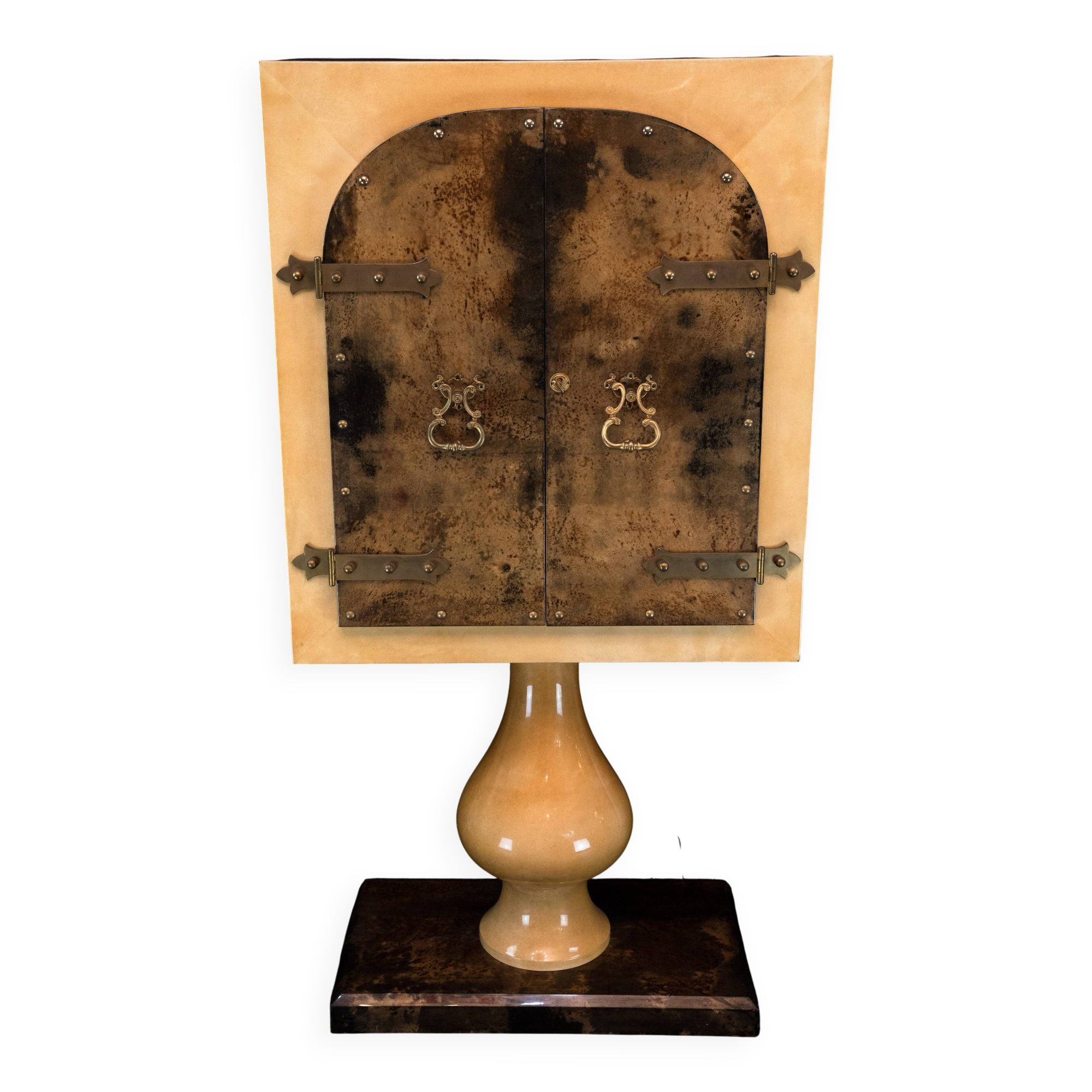 Aldo Tura Mid-Century Modern Goatskin Parchment Bar Cabinet, Italy, 1960s