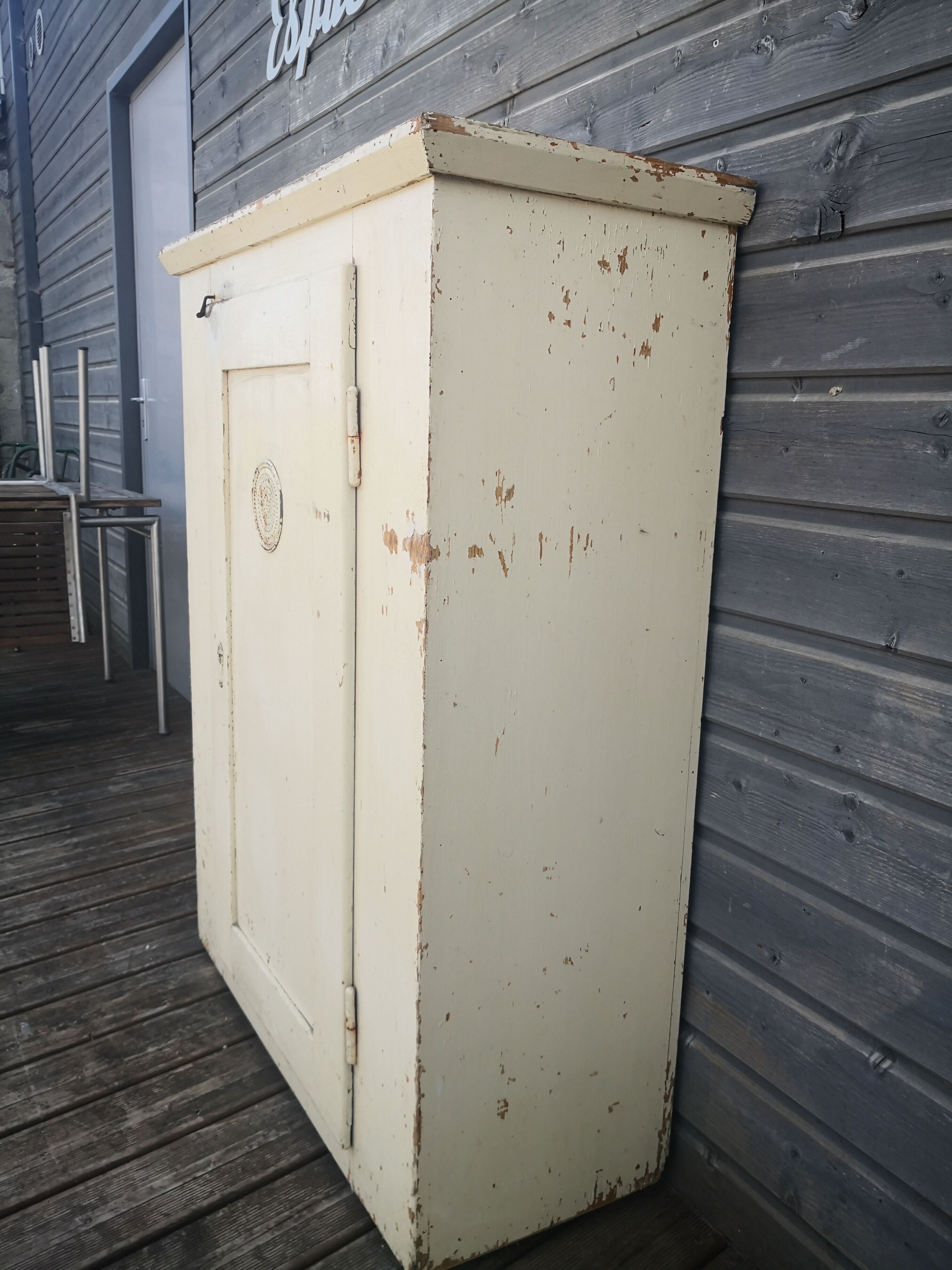 Vintage wooden pantry, old kitchen furniture