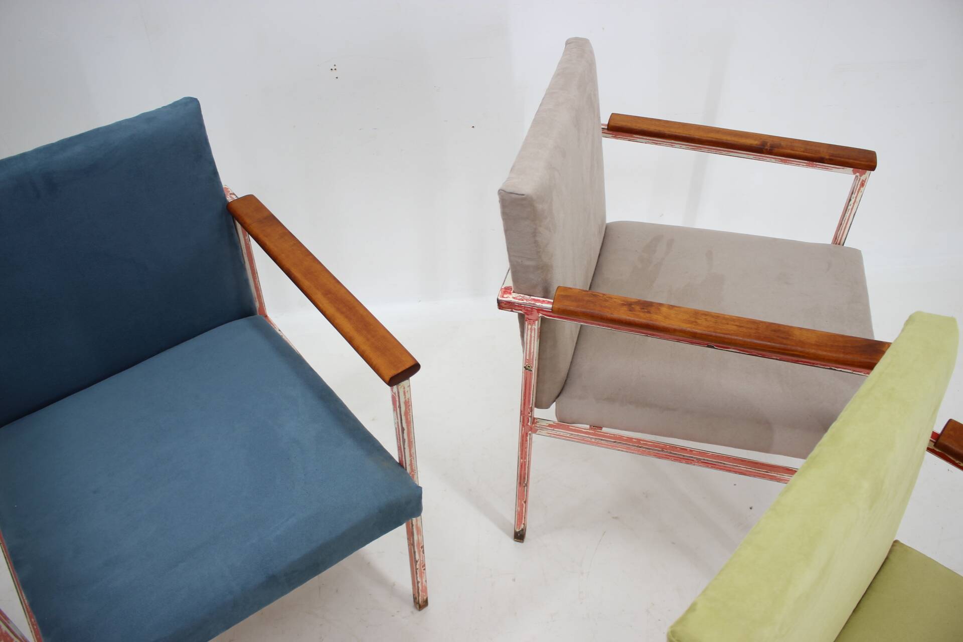 1960s Set of Eight Iron and Wood Armchairs/Dining Chairs,Czechoslovakia