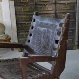 Armchair with ottoman by Angel Pazmino in wood and brown leather 1960's