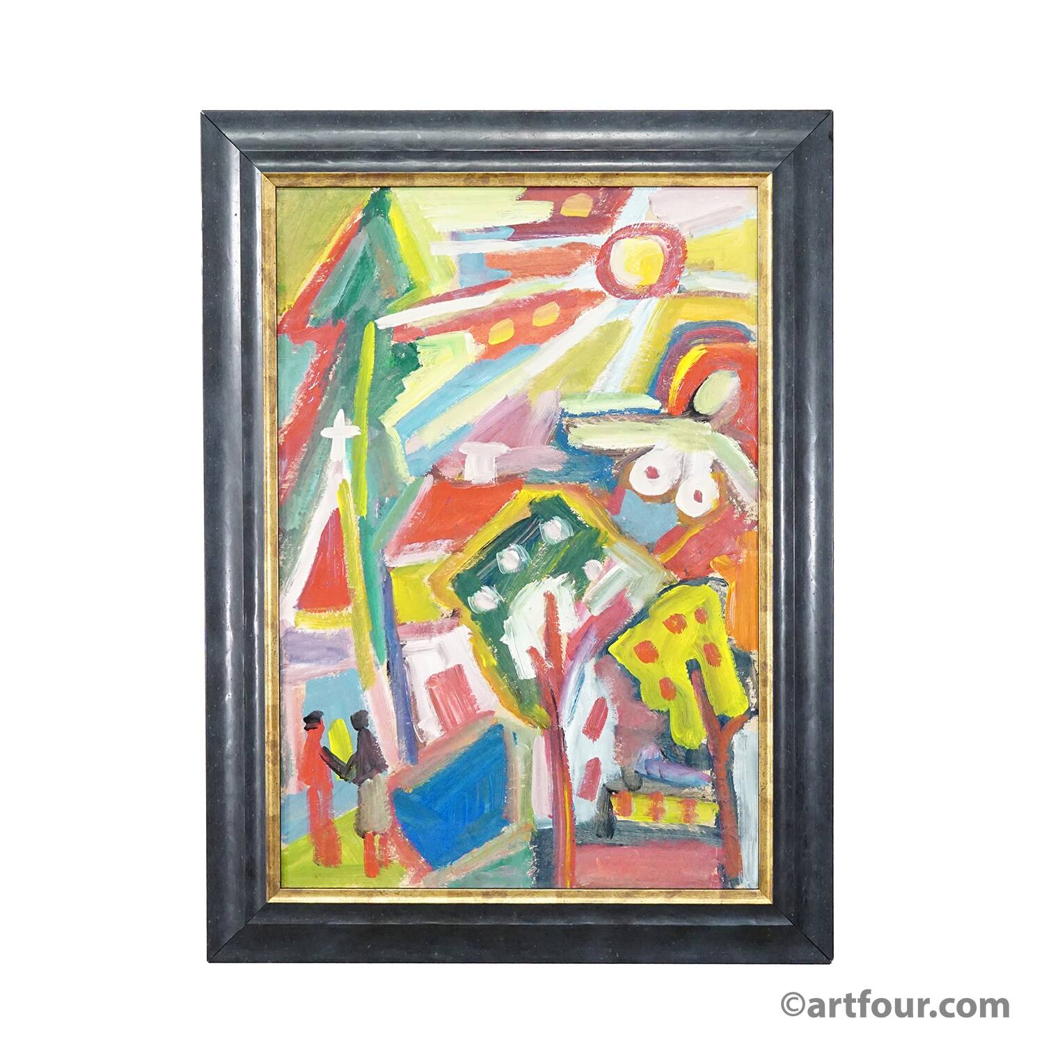 Vintage oil painting 'Bunte Szene' - Miklós Németh, 1962