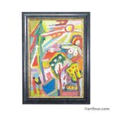 Vintage oil painting 'Bunte Szene' - Miklós Németh, 1962