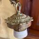 Bronze table lamp with dragon arm and cut glass shade, 1940s