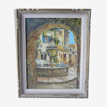 Tableau huile sur toile "Fontaine de Saint Paul"
