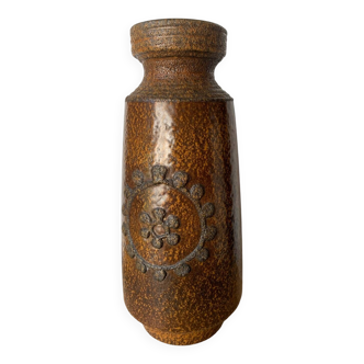 Large ceramic vase with floral decoration in fat lava GDR 1970