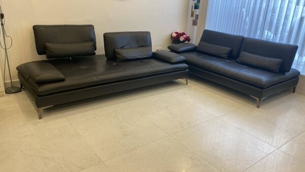 2 salon en cuir noir roche bobois scenario un trois place et une meridienne