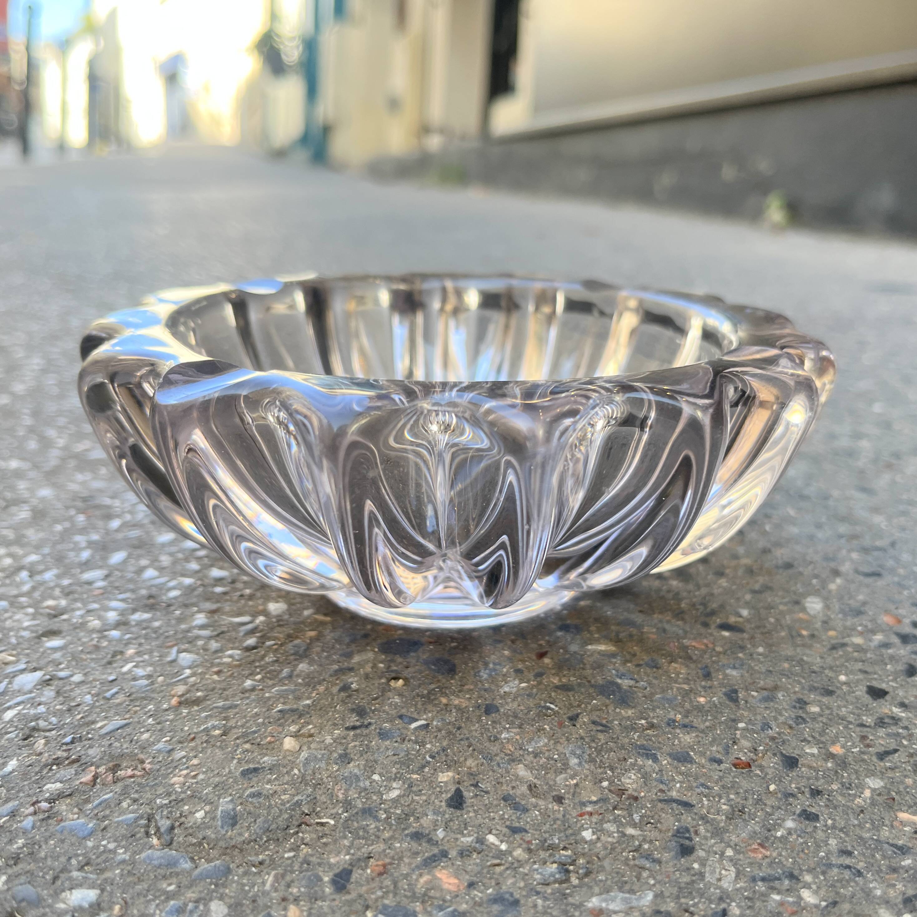 Large Art Deco molded glass ashtray Pierre D'Avesn Art Deco pocket emptier