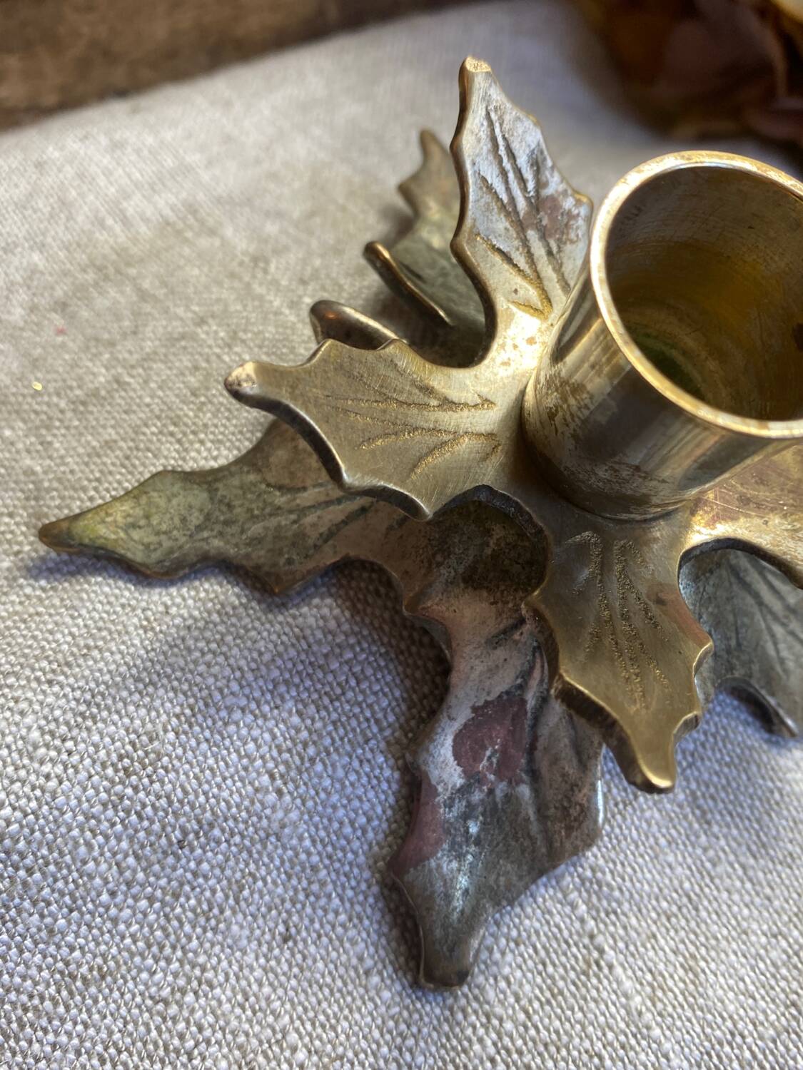 Brass leaf candle holder