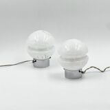 Vintage 70s Glass Table Lamps – White Glass with Metal Stand, Set of 2