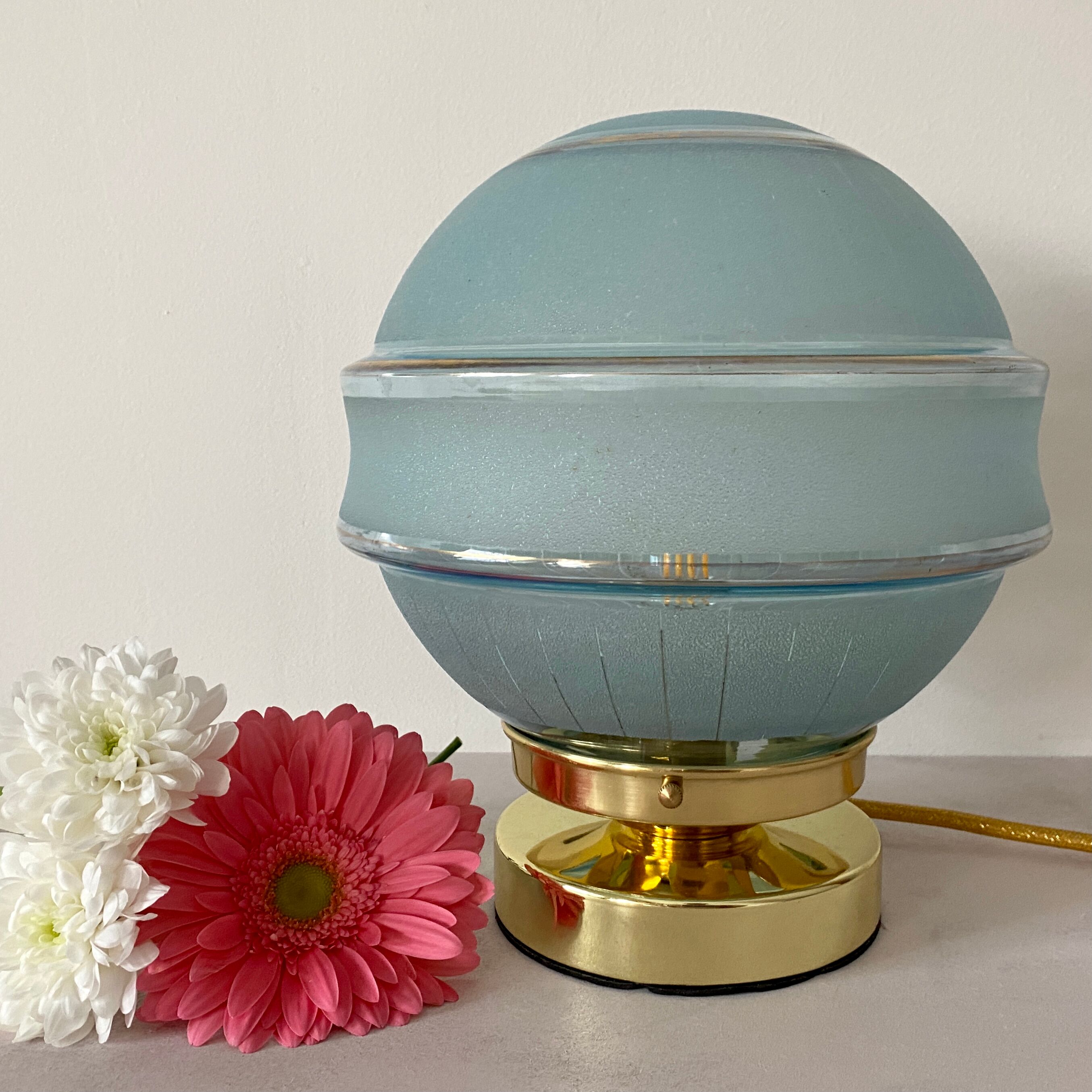 Vintage globe table lamp in blue frosted glass