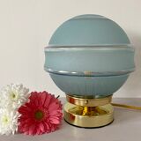 Vintage globe table lamp in blue frosted glass