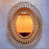 Oval woven wicker mirror 60s