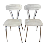 Duo of white formica chairs marble effect 70s