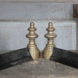 Chenets vintage, pair of chenets, fireplace accessory, brass chenets and f