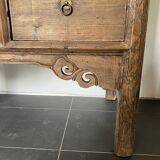 Very old elm wood with carved patterns and ironwork pieces.