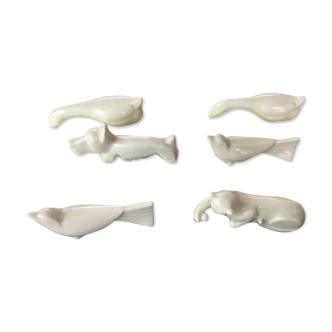 Set of 6 worn ceramic knives cream 30s