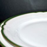 LIMOGES 2 round dishes antique chantournés in Green Gold edging porcelain "Aux Lions de Faïence Paris"