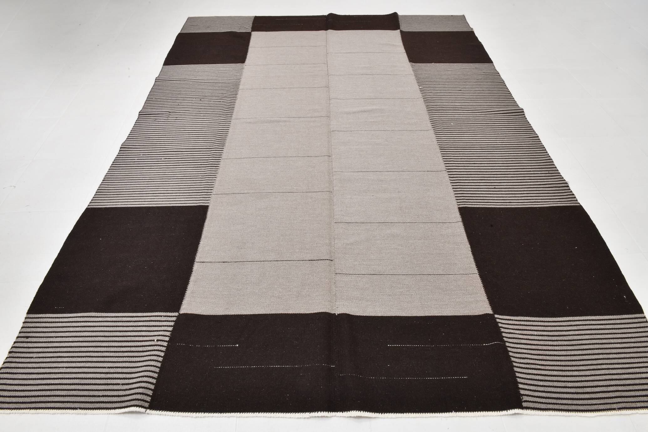 8x10 Contemporary Gray Black Vintage Kilim Rug, 225x325Cm