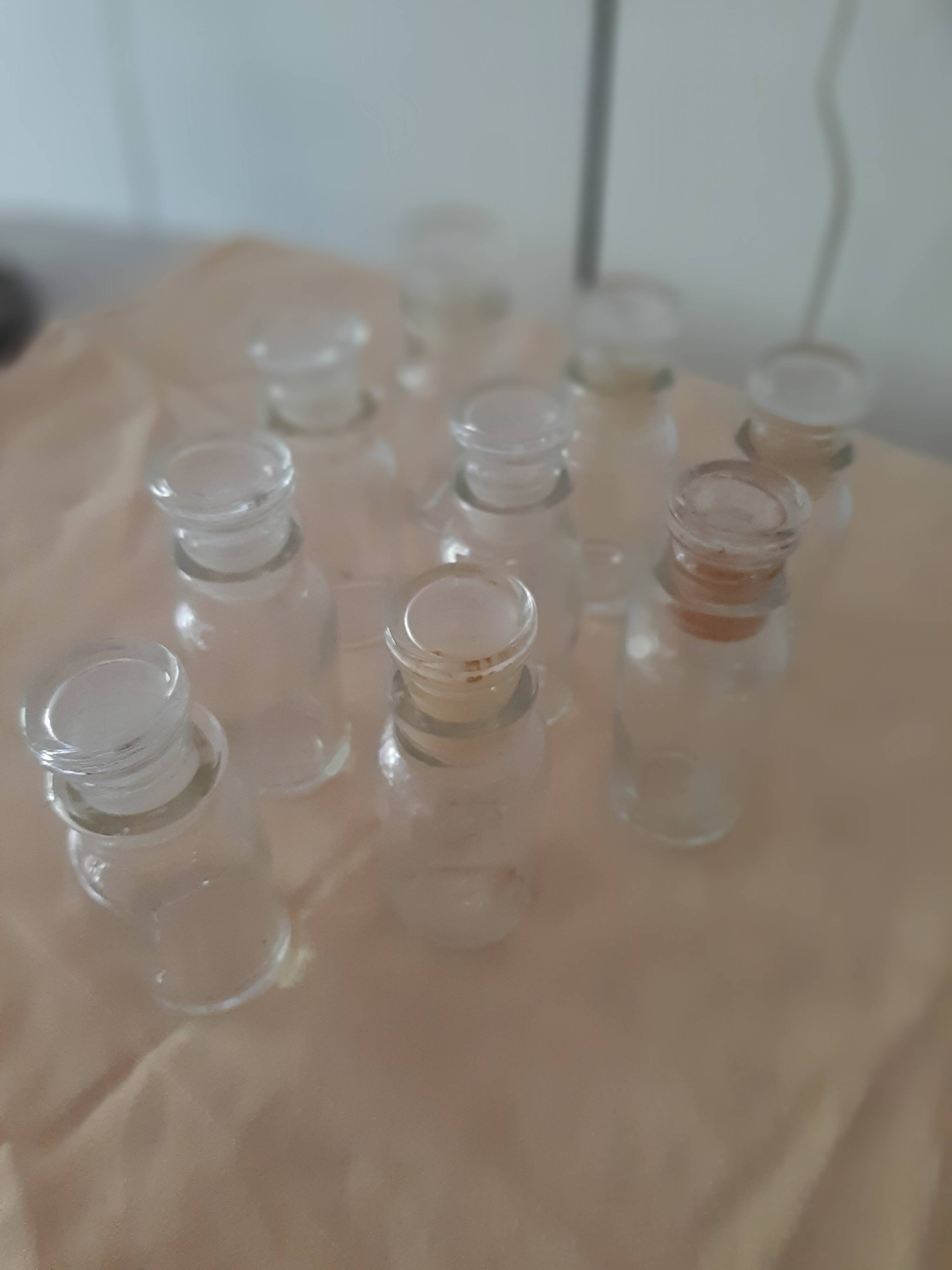 9 vintage thick glass spice bottles