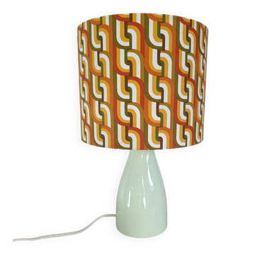 Seventies spirit lamp with geometric orange/green lampshade.