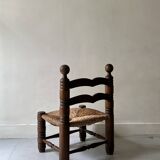 Vintage  chair in turned wood and straw, . 1950