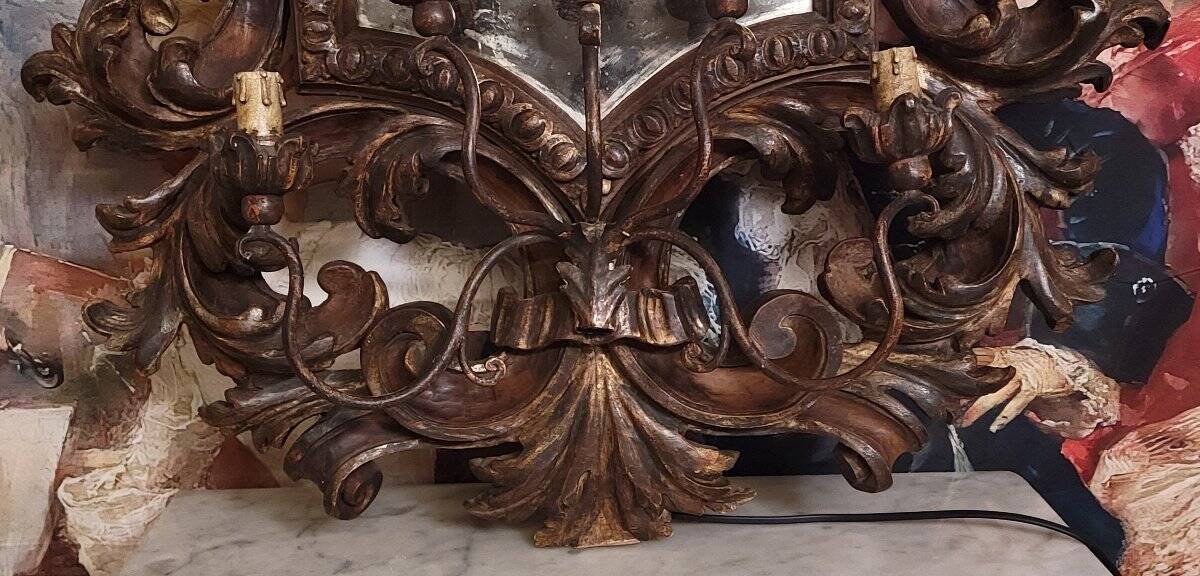 Large Venetian wall mirror in Louis XV style with 5 light arms.