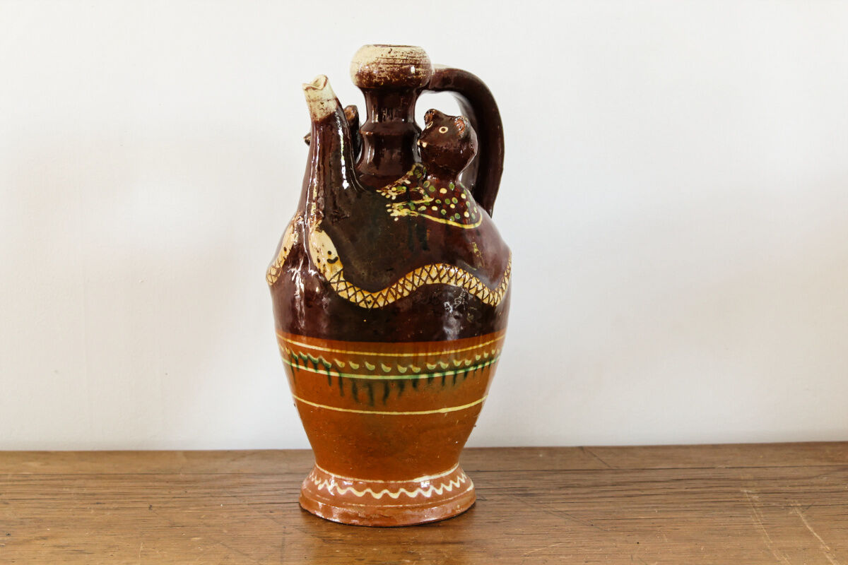 Zoomorphic gargoulette in glazed terracotta