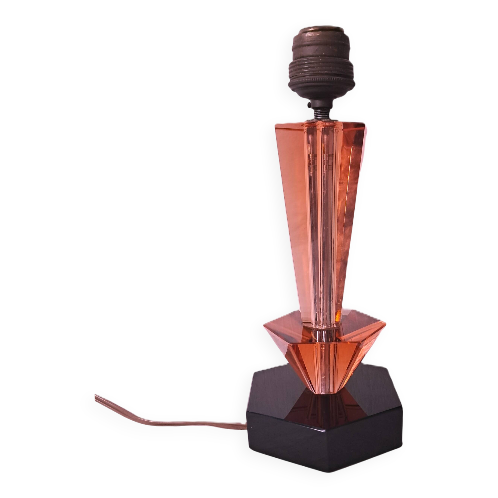 Art Deco Style Table Lamp Base in Black and Pink Bohemian Crystal