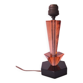 Art Deco Style Table Lamp Base in Black and Pink Bohemian Crystal