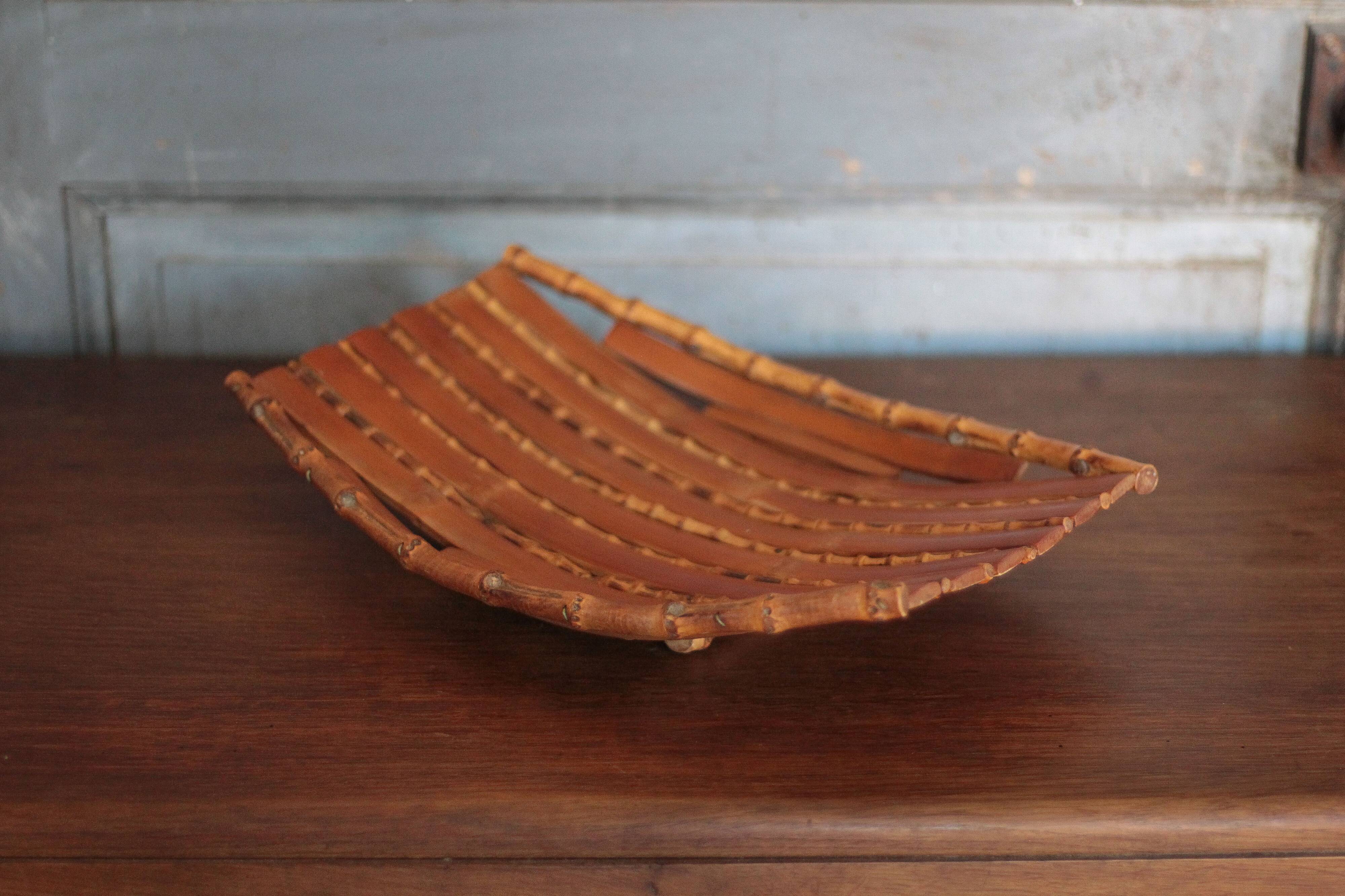 Vintage tray, bamboo, rectangular tray, fruit bowl, basket