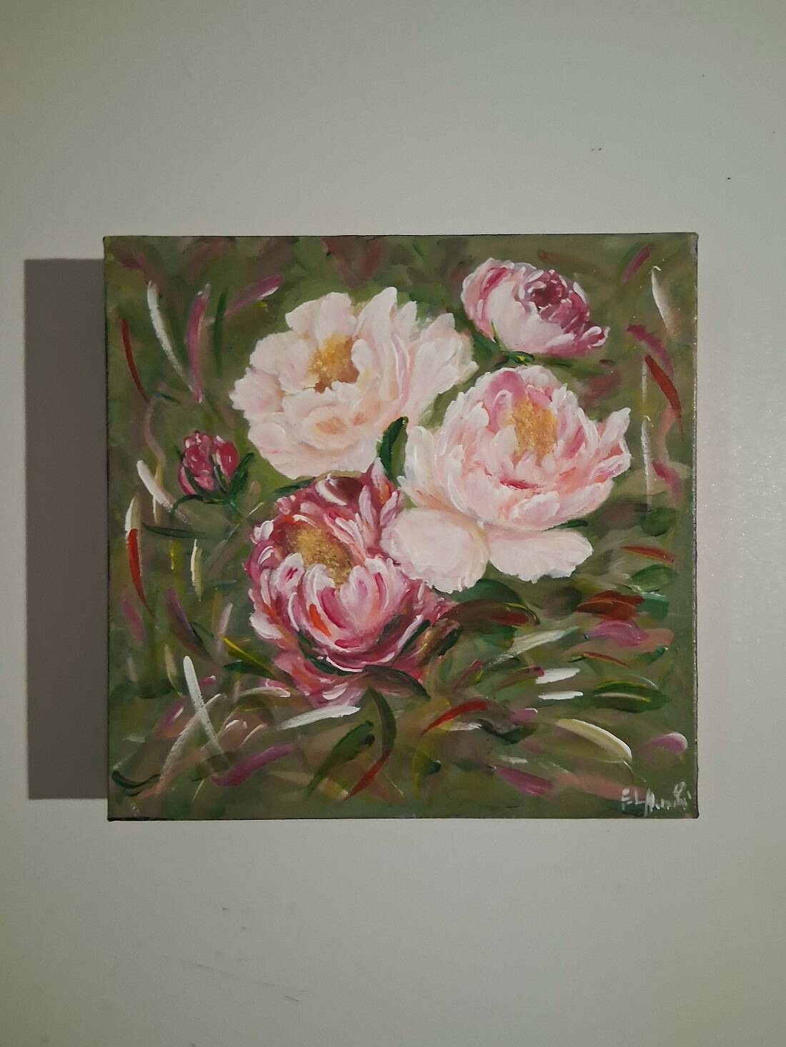 Tableau, painting, still life "The Peonies", signed.