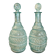 Pair of cut blown glass carafes in blue-green from the 19th century.