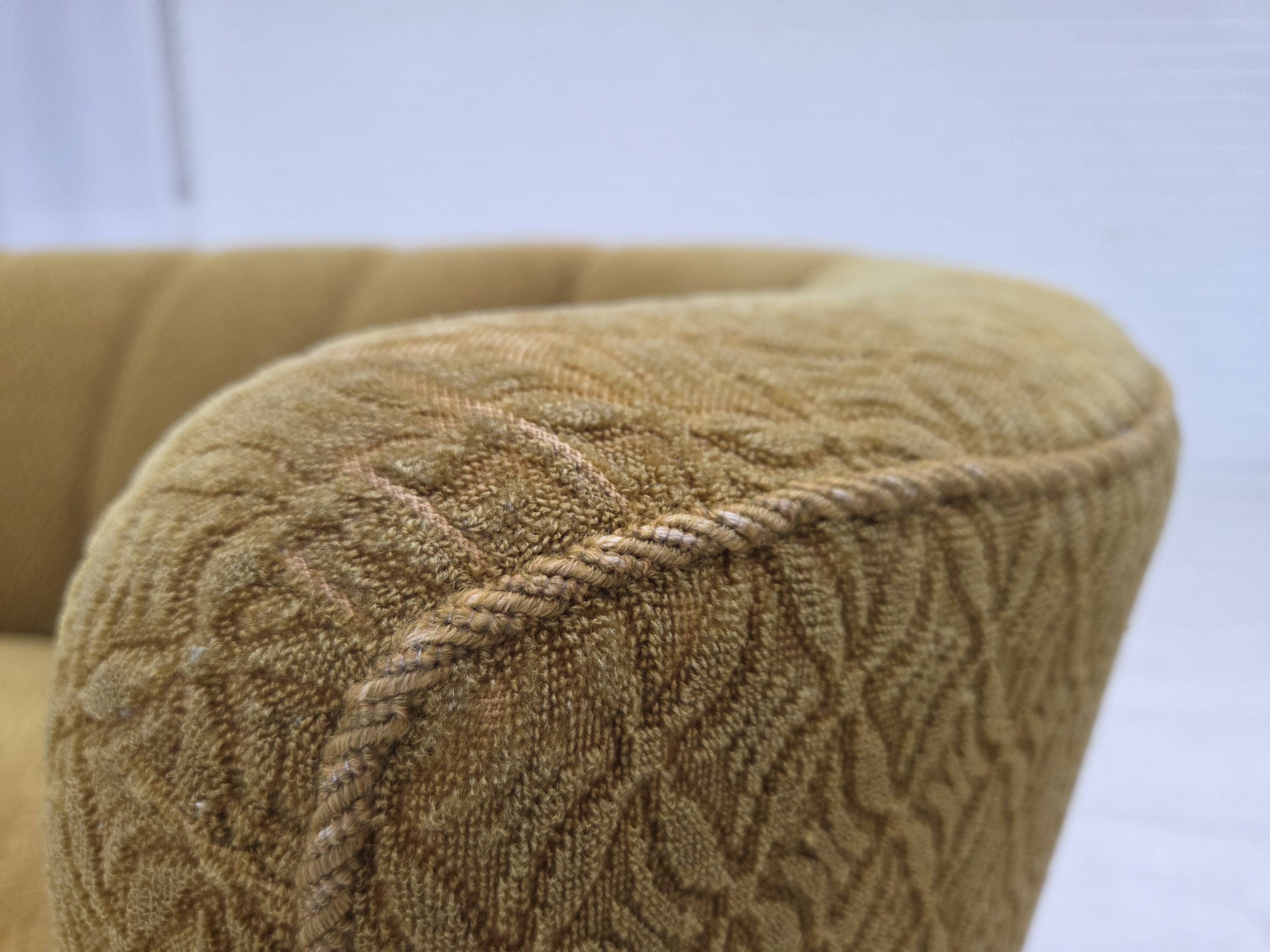 1960s, Danish 2-seater "Banan" sofa, green furniture wool, ash wood.