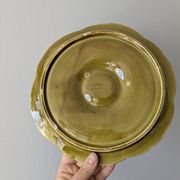 Set of 3 vintage green Sarreguemines majolica oyster plates.