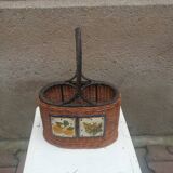 Vintage rattan and ceramic bottle holder