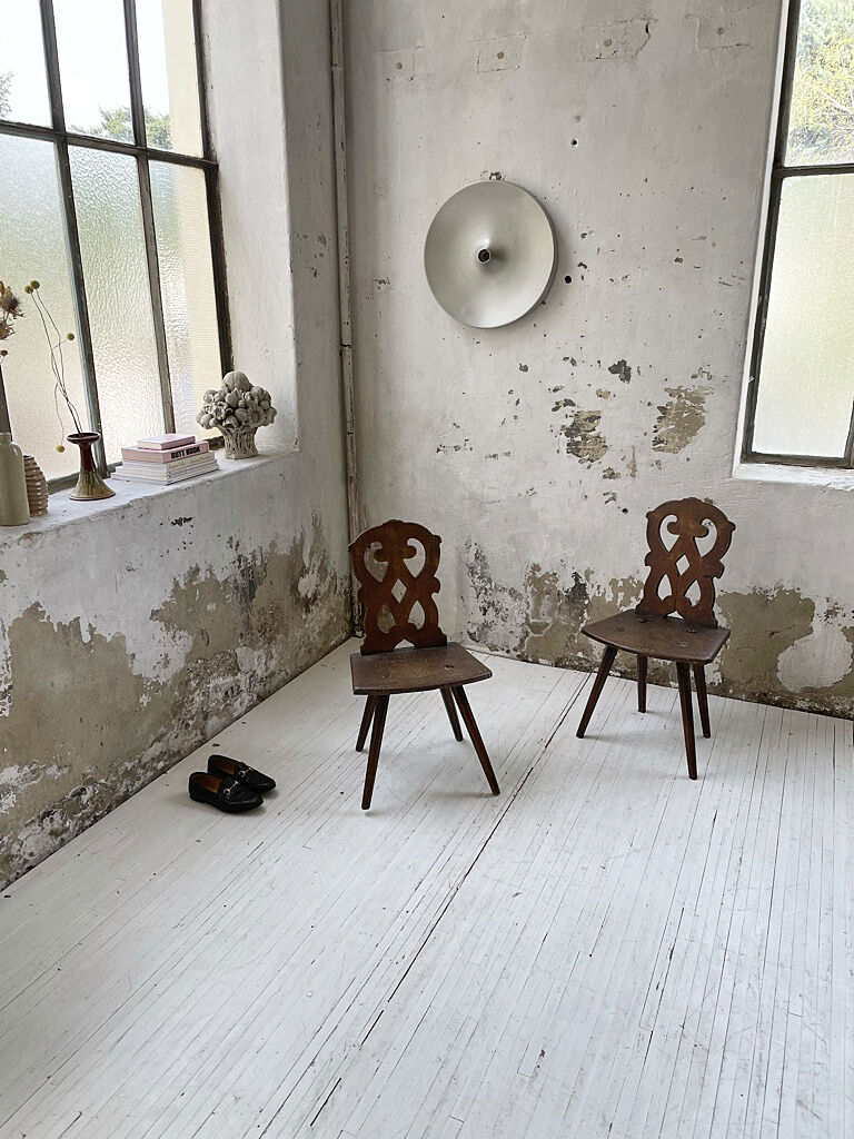 Pair of brutalist Alsatian mountain chairs 19th