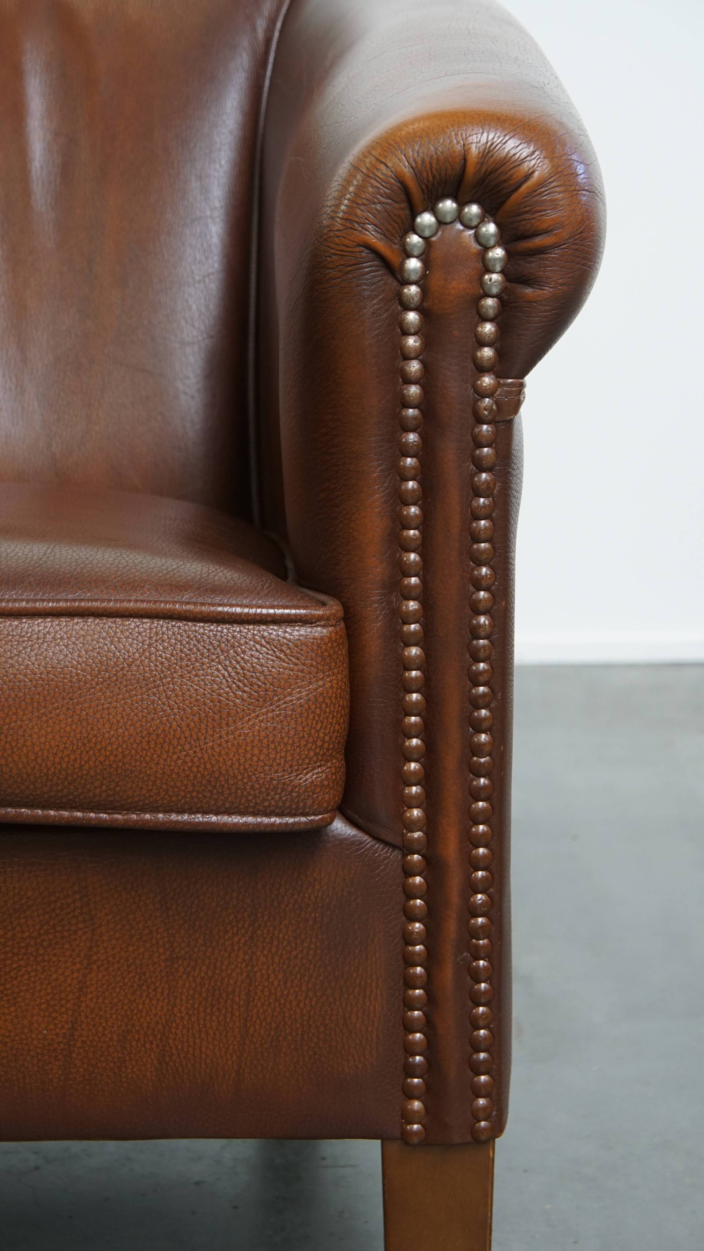 Brown Cowhide Leather Club Chair in English Style