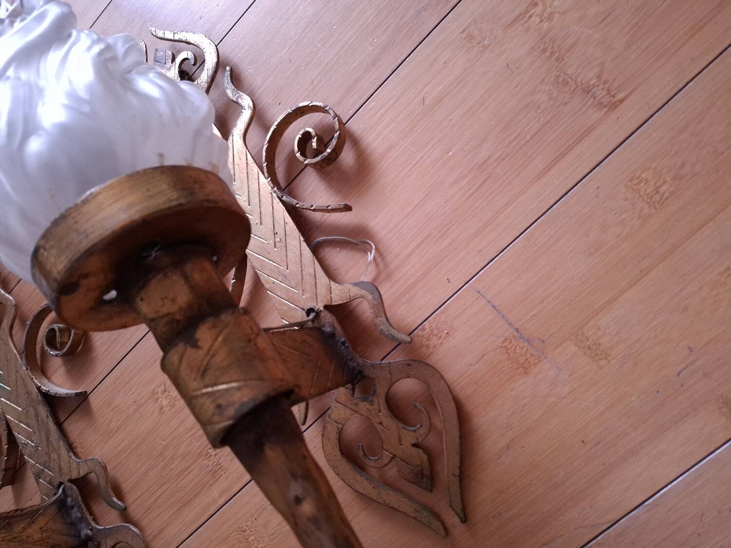 3 gold metal torchere wall lights