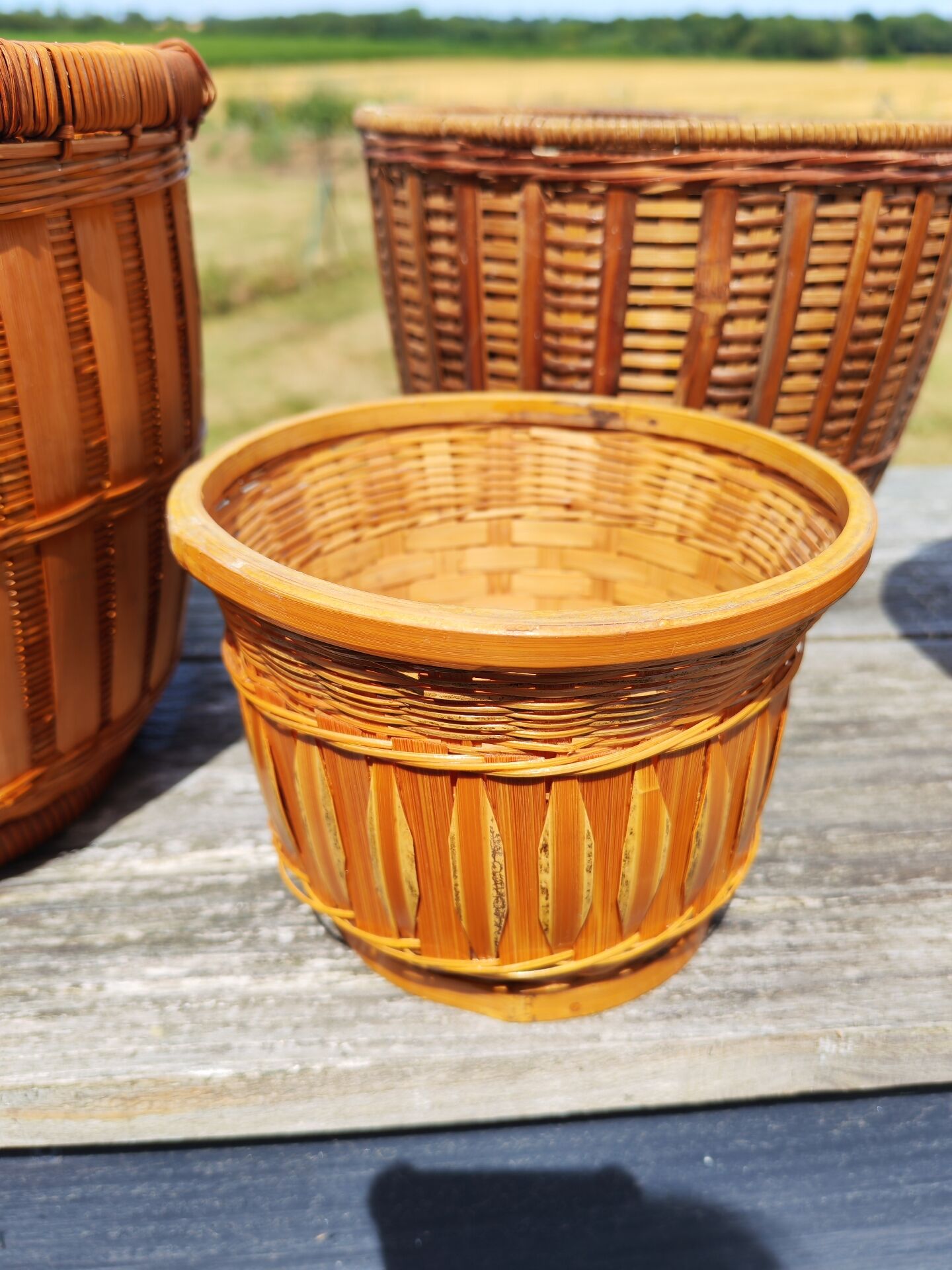 Lot de 4 cache pots en rotin vintage 