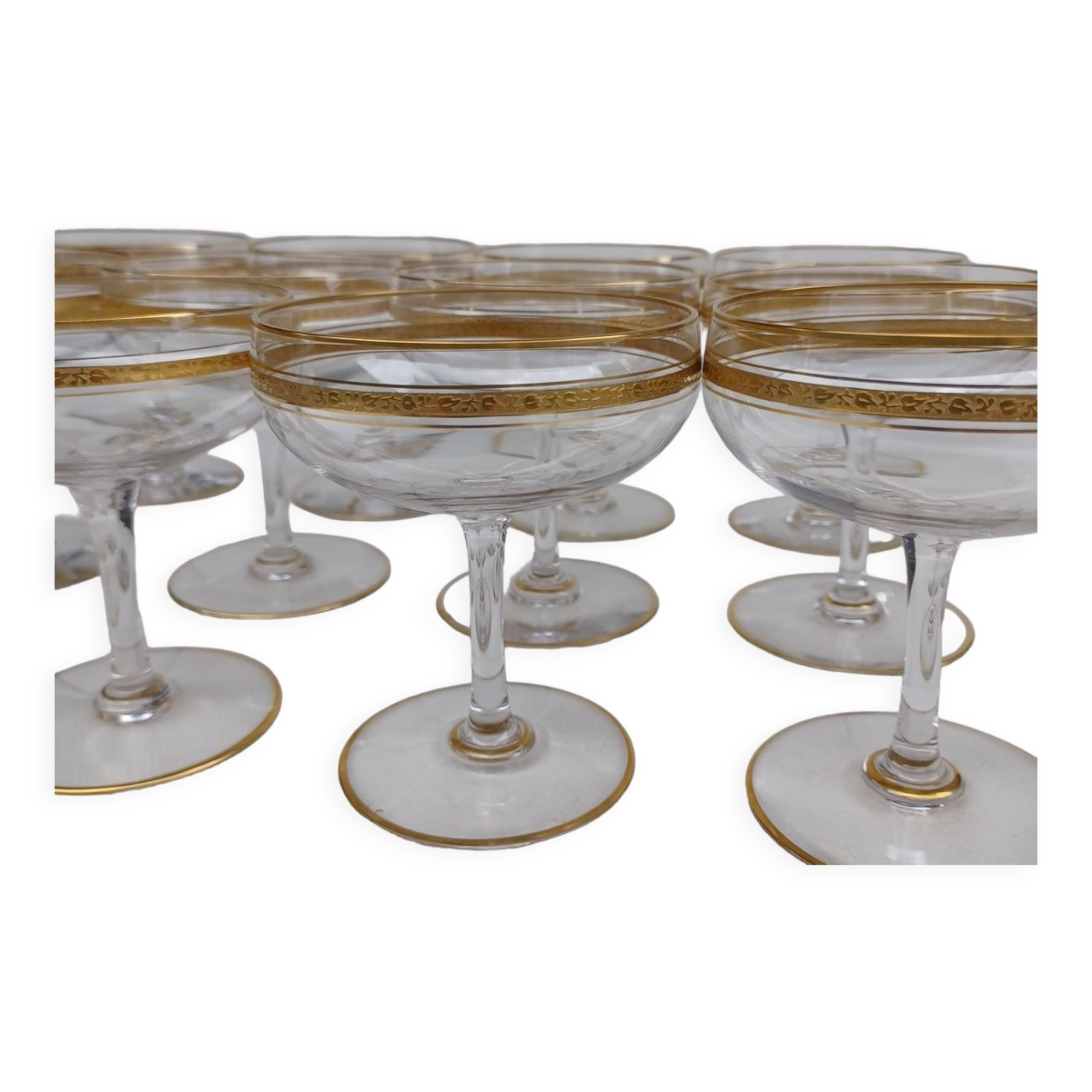 12 Champagne glasses in Baccarat crystal, circa 1870-1880.