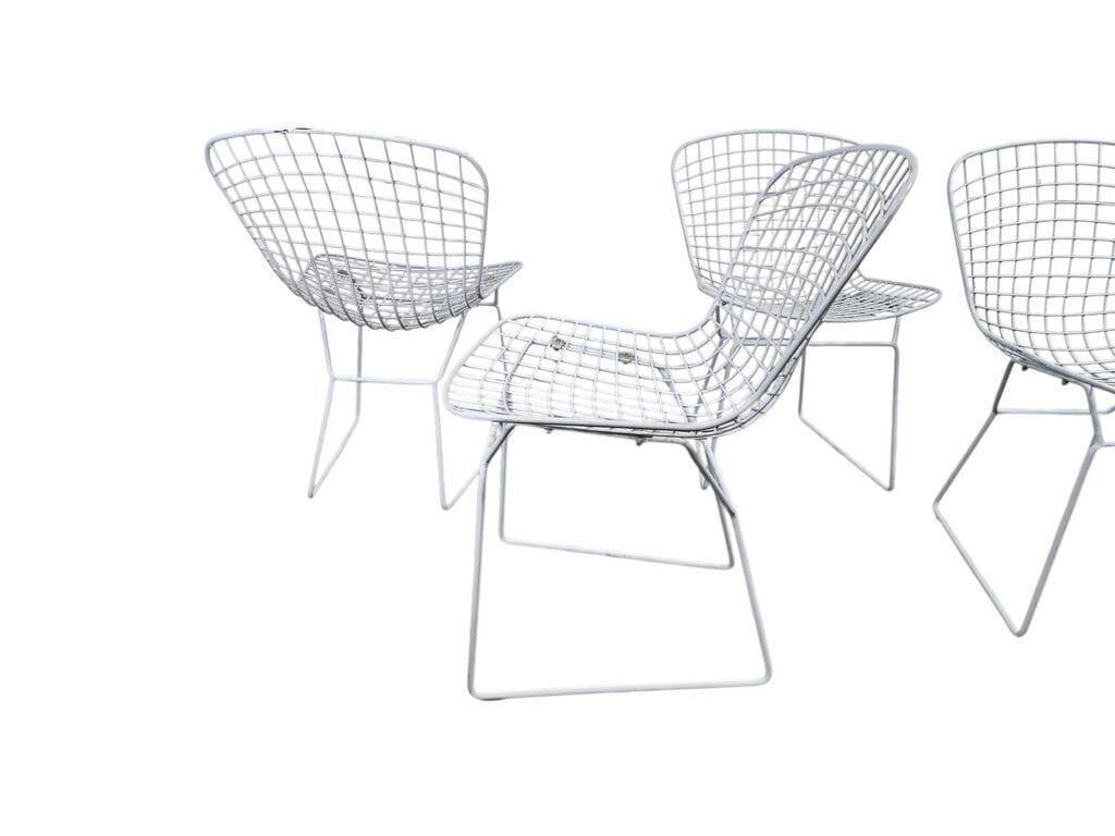 Vintage white wire chair in Bertoia style